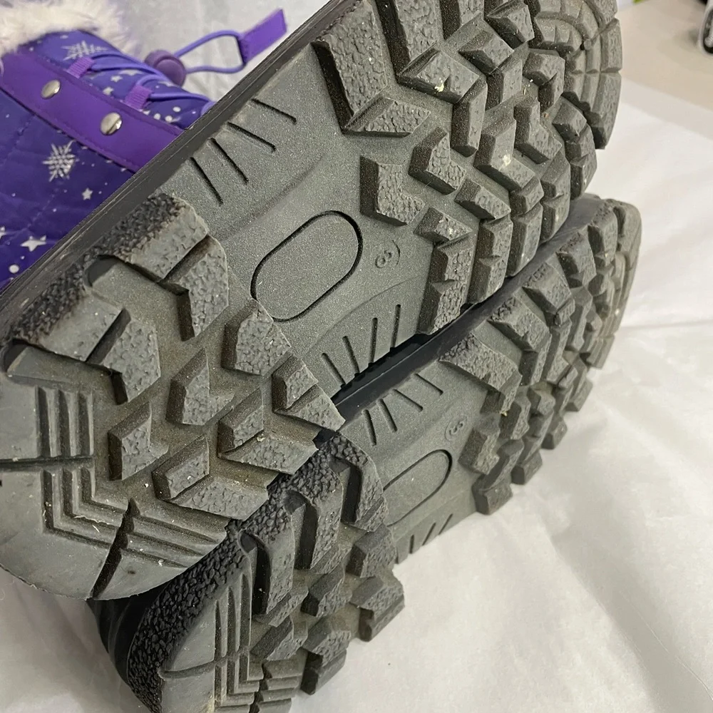 Purple Snowflake Thermolite Kids Snow Winter Rain Boots Fur Lined Size 3